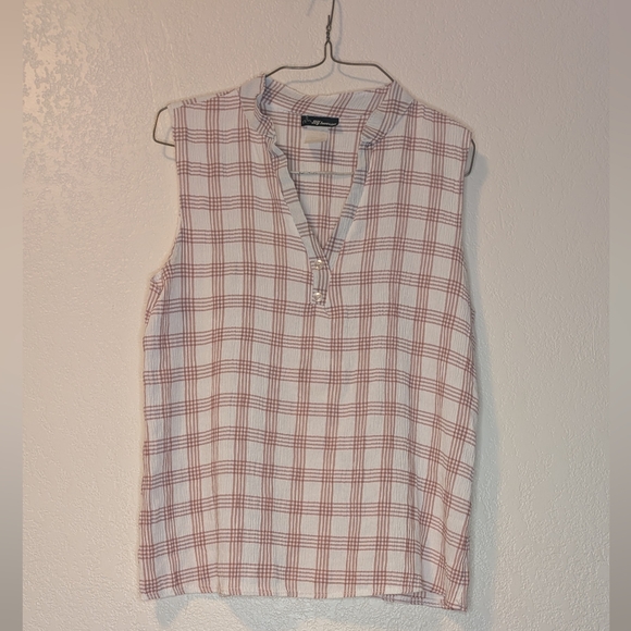 Ny Invasion Tops - NY Invasion Red and White Plaid Sleeveless Blouse